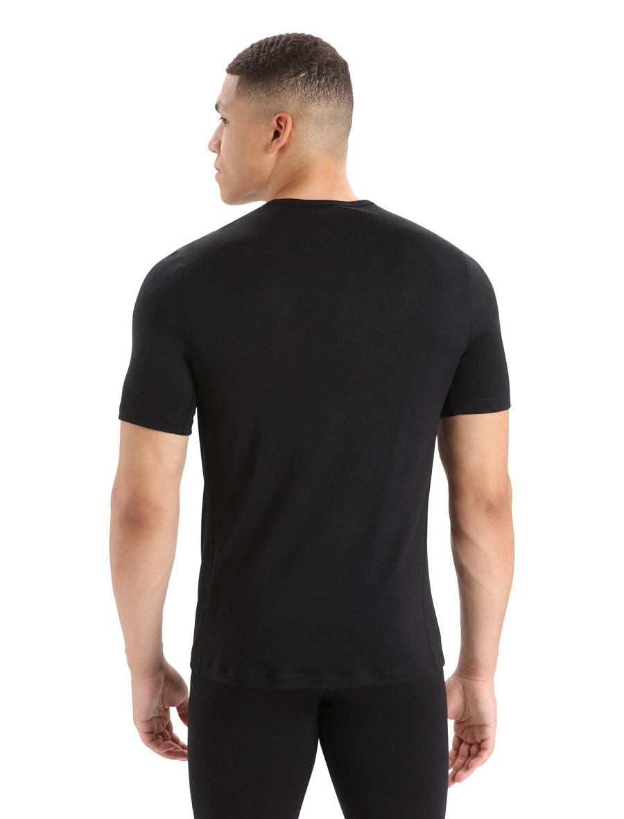 Men's Icebreaker Merino 200 Oasis Short Sleeve Crewe Thermal Top Base Layers Black | CA 1557LISH